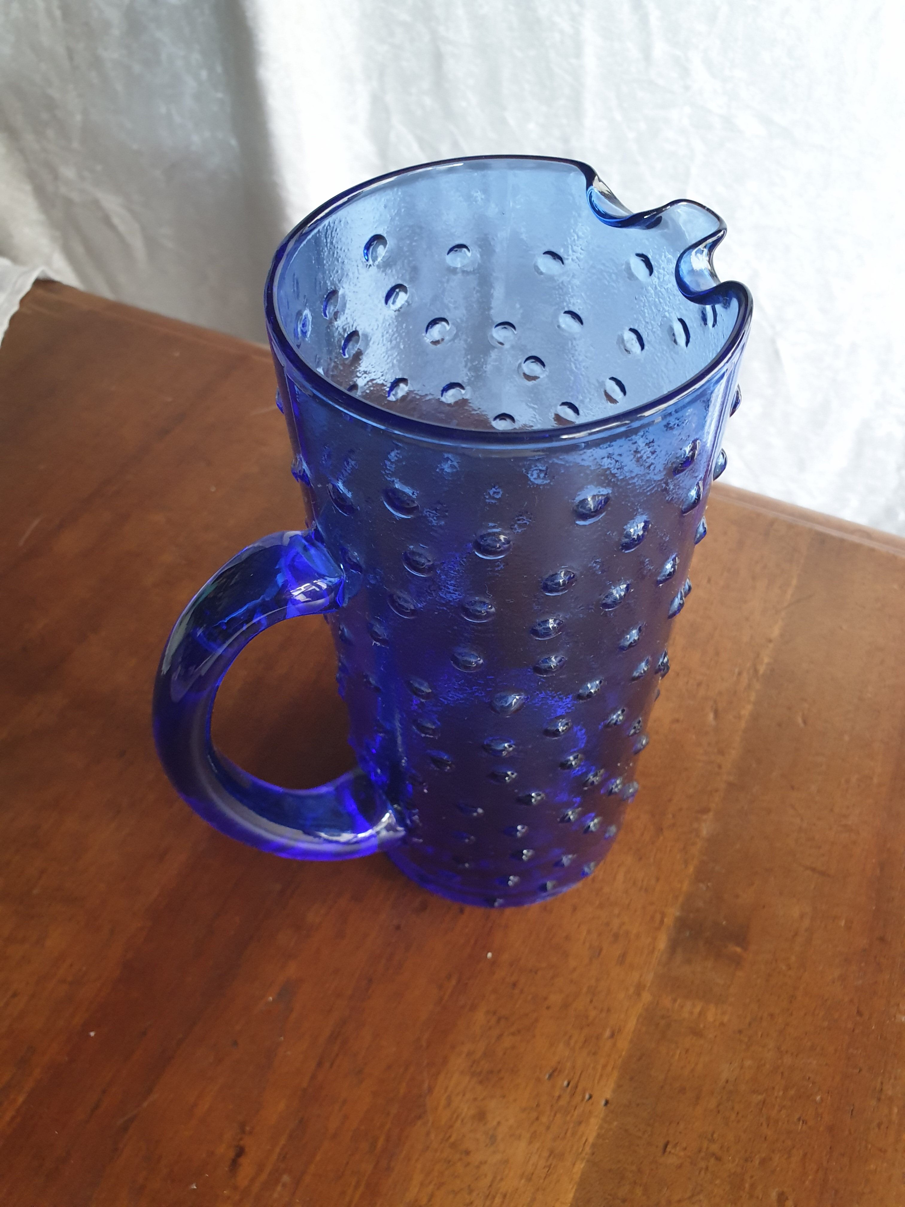 Blue smoked glass pitcher