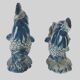 Pair of ceramic roosters in blue camaieu 20th century