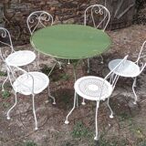 Painted metal garden table and chairs