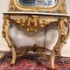 Importante console galbée + miroir style Louis XV en bois doré et laqué