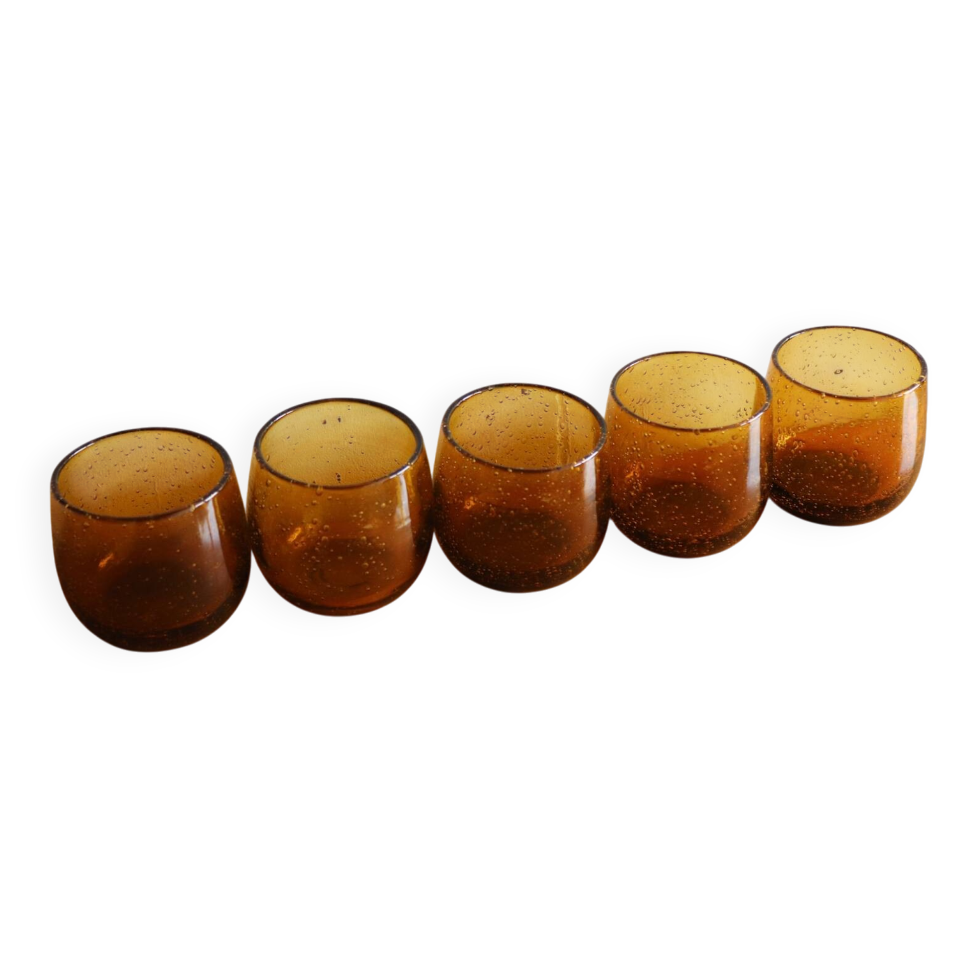 5 amber blown bubble glasses