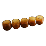 5 amber blown bubble glasses