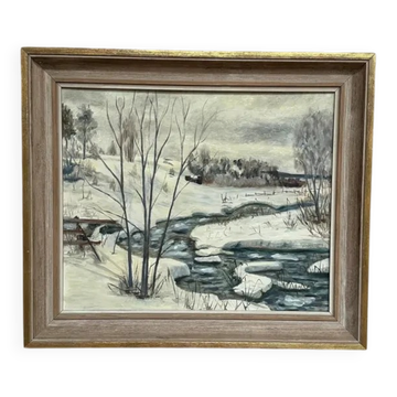 Original Swedish Oil on Panel “Winter Landscape” by Karl Lundborg – Signed & Framed 57 x 48 cm ( 22.4" x 18.8")