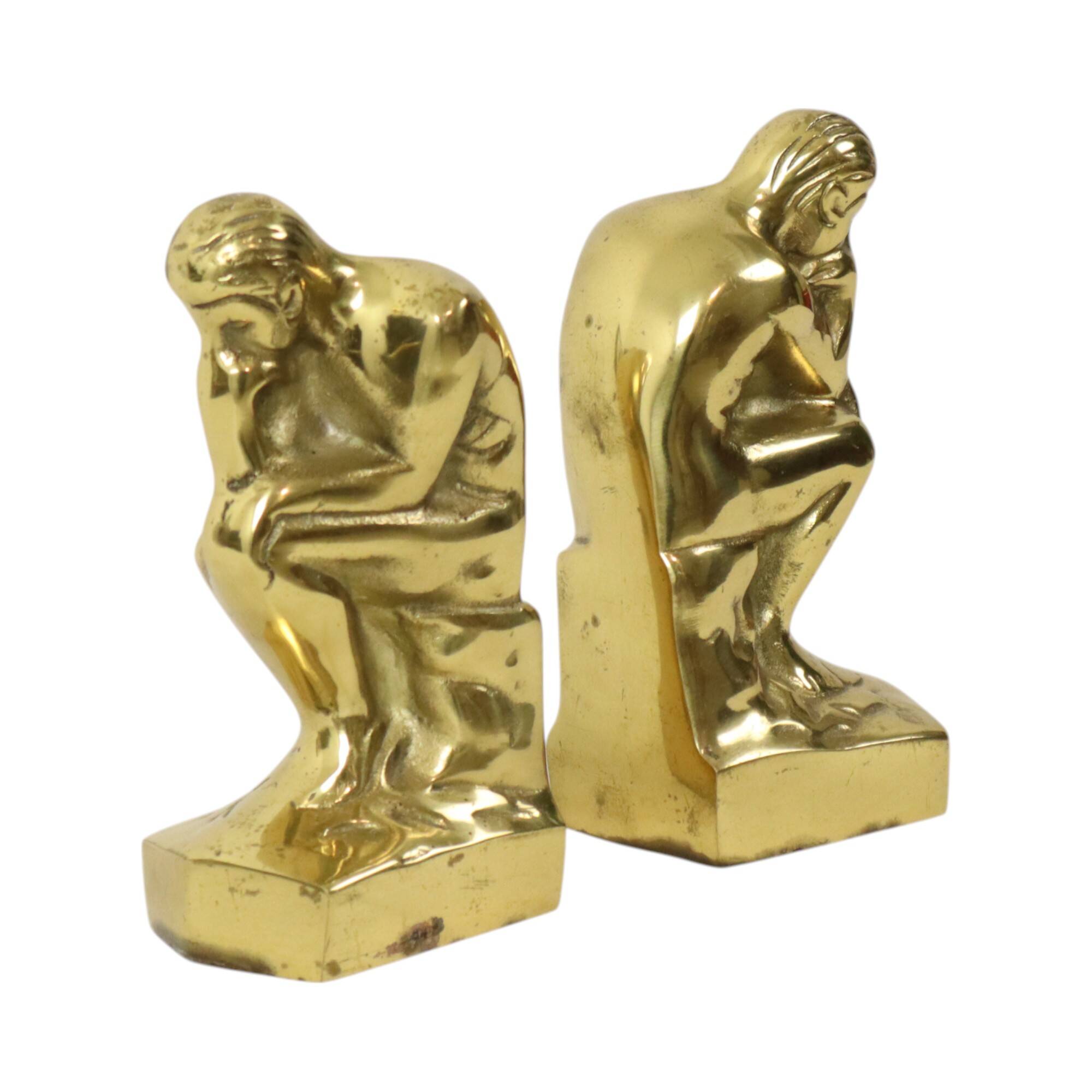 Serre-livres italiens en laiton "Le Penseur" Rodin Regina