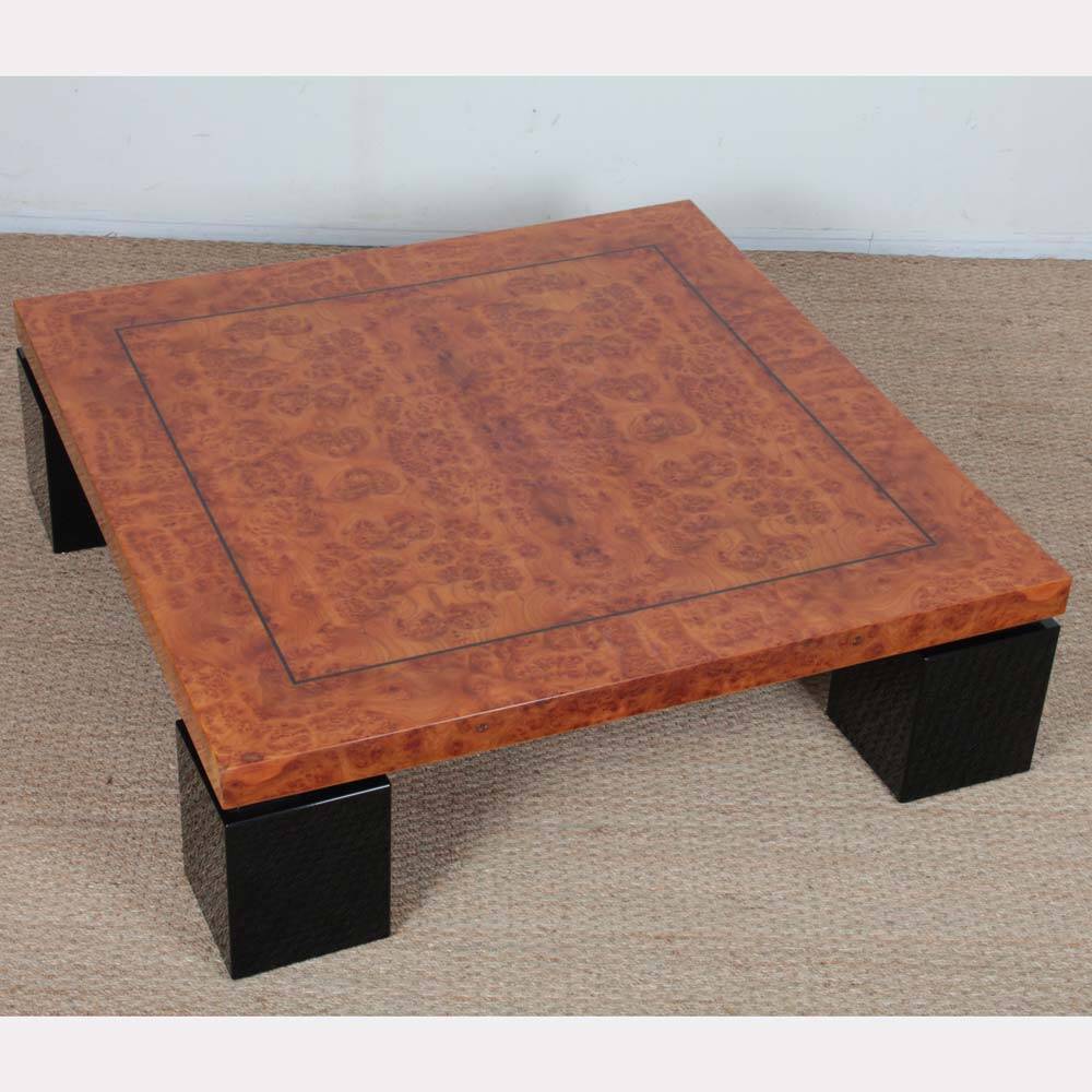 Square coffee table in elm burl, 1980