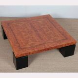 Square coffee table in elm burl, 1980