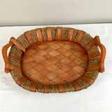 Tray in wood and wicker