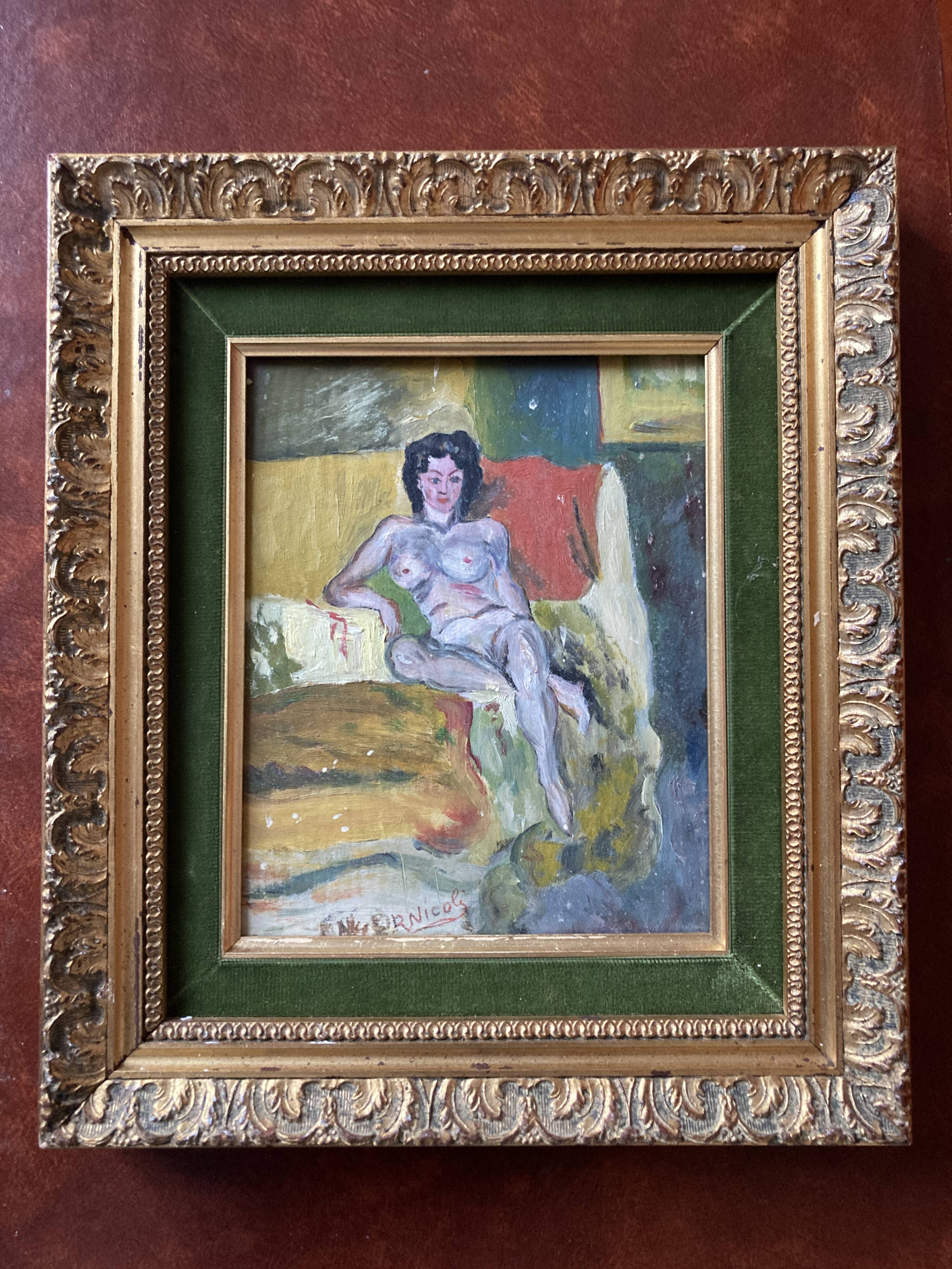 Vintage painting Woman languishing on a sofa