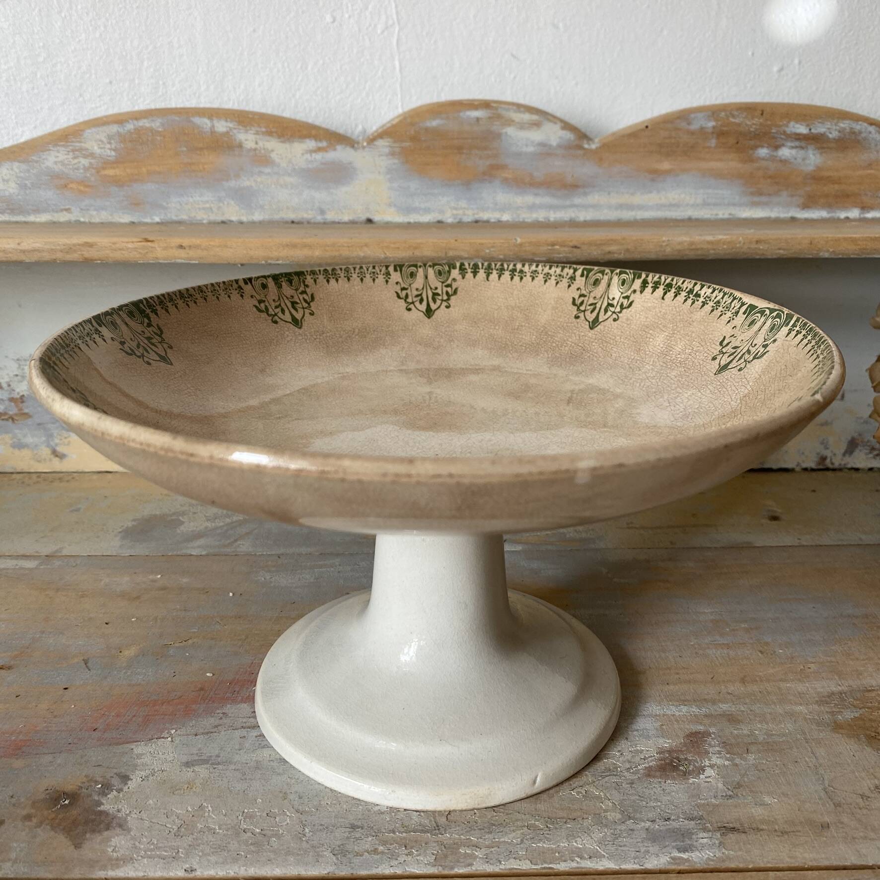 Patinated ironware compote dish, antique fruit bowl.