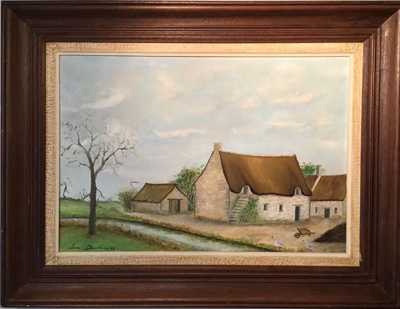 Old painting, farmhouse landscape signed Louis Dubois and dated 83