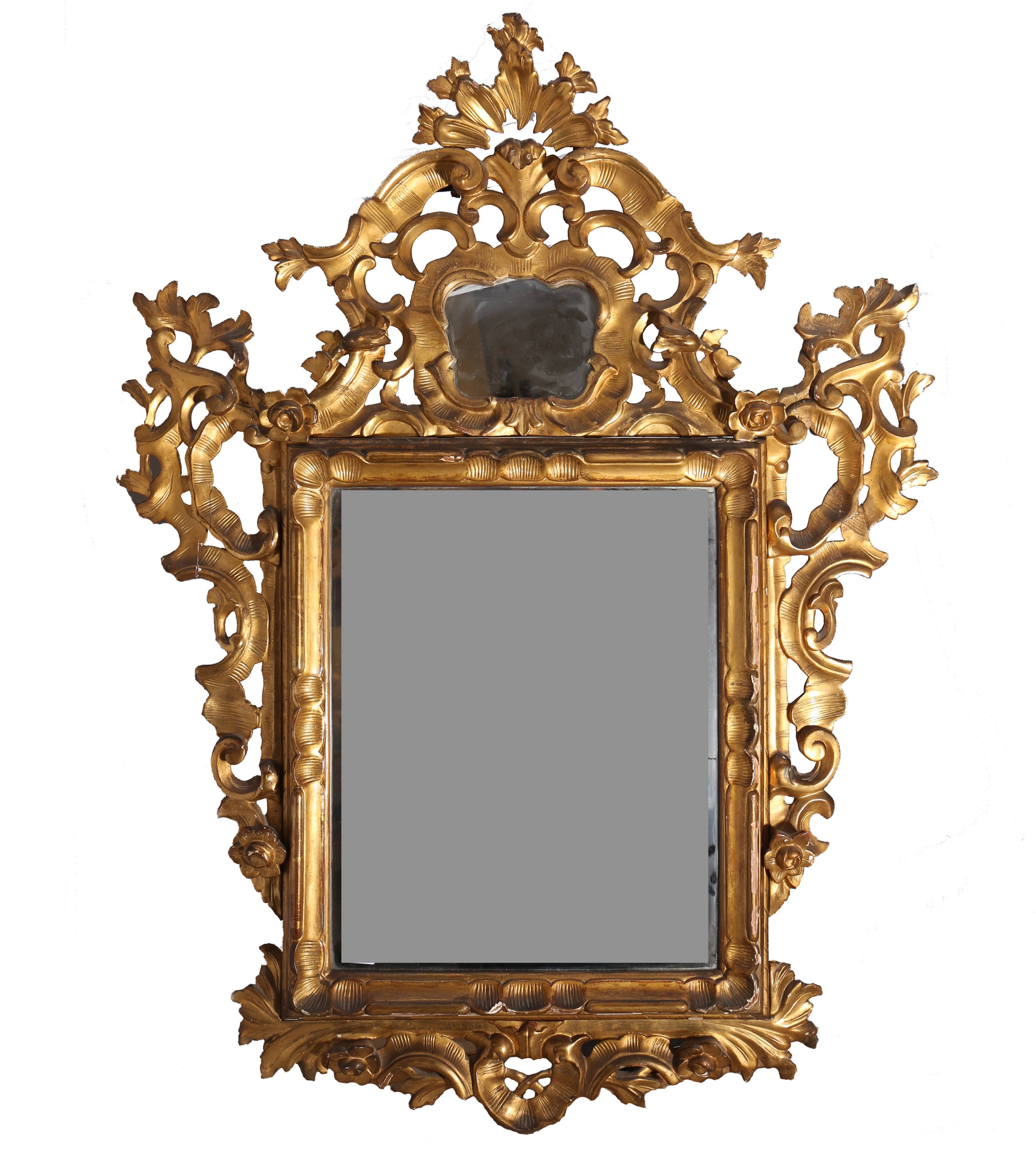 Antique leaded mirror – Gilded wood – Louis XV style – Spain 18th century