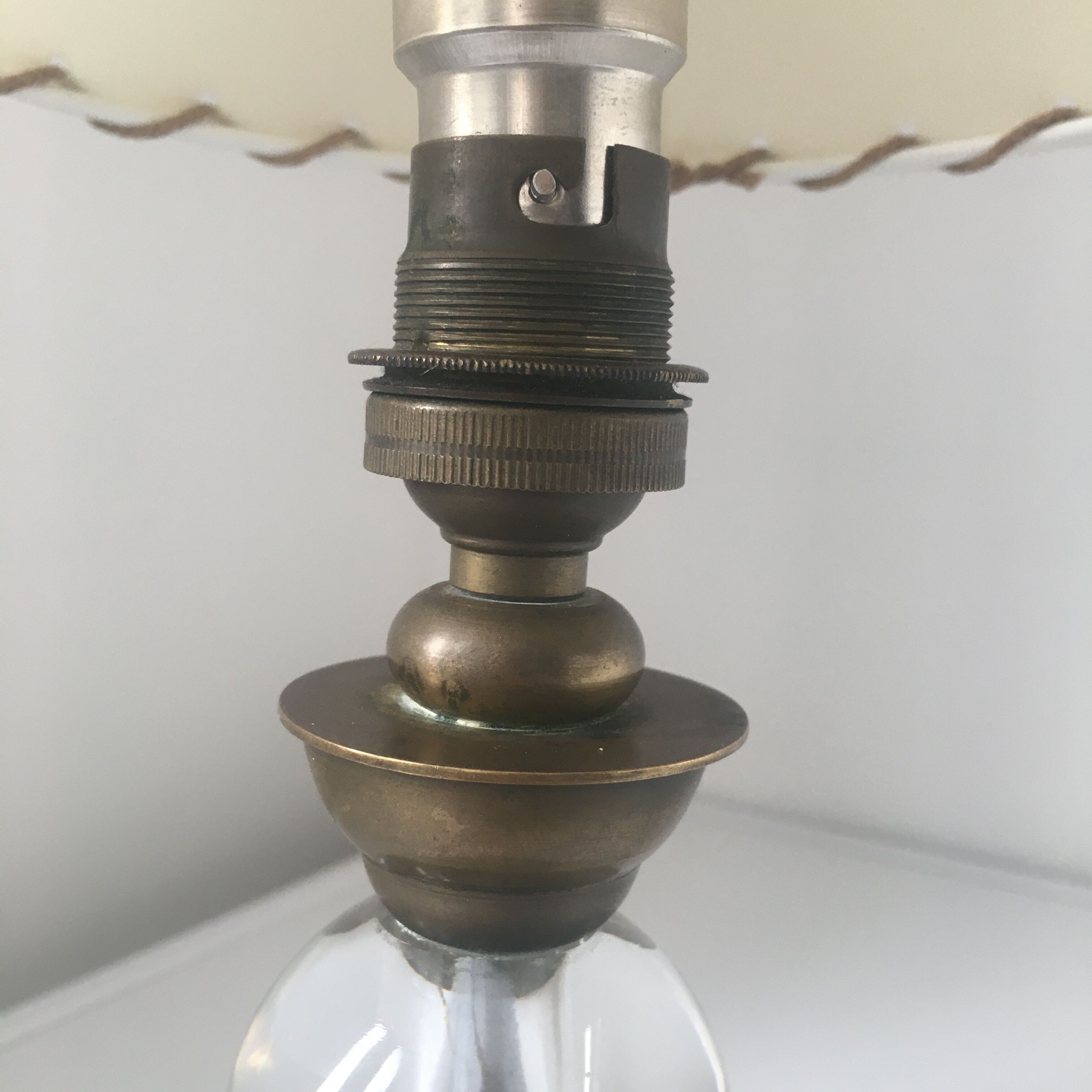 Modernist-era glass and brass lamp