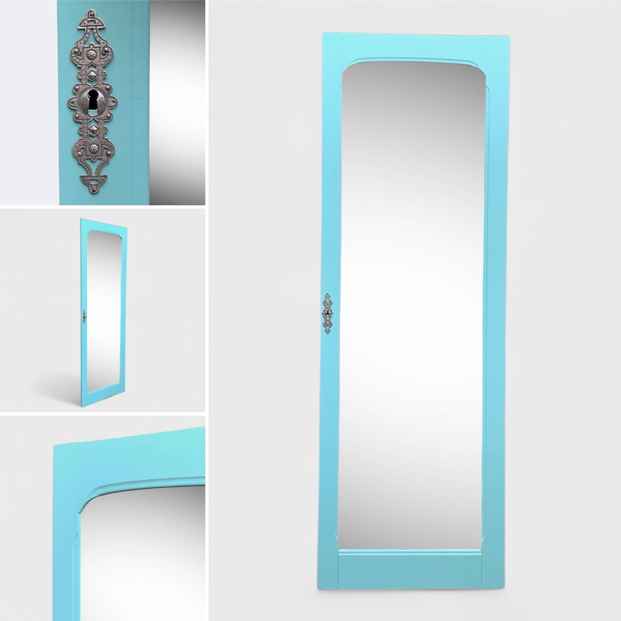 Beveled mirror on turquoise Parisian door