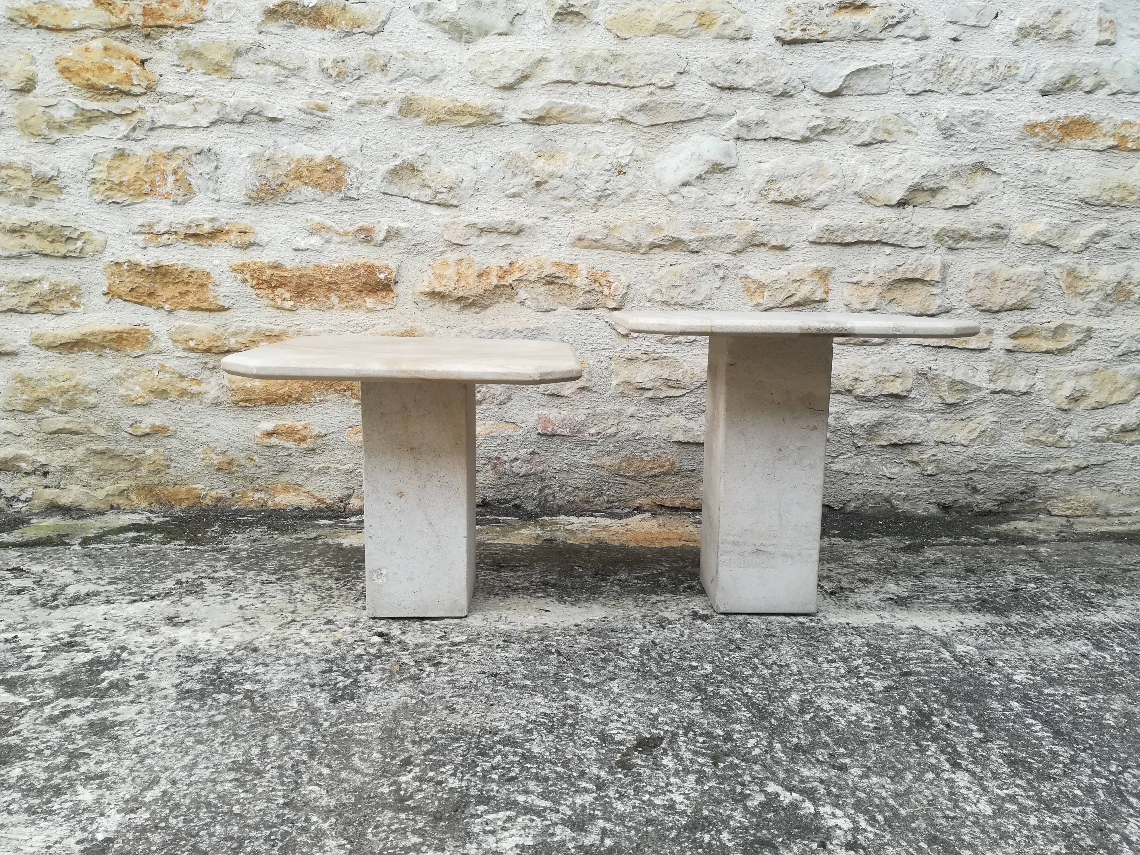 Nesting coffee tables in natural travertine