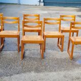 Set of 8 chairs in elm and straw by Maison Regain