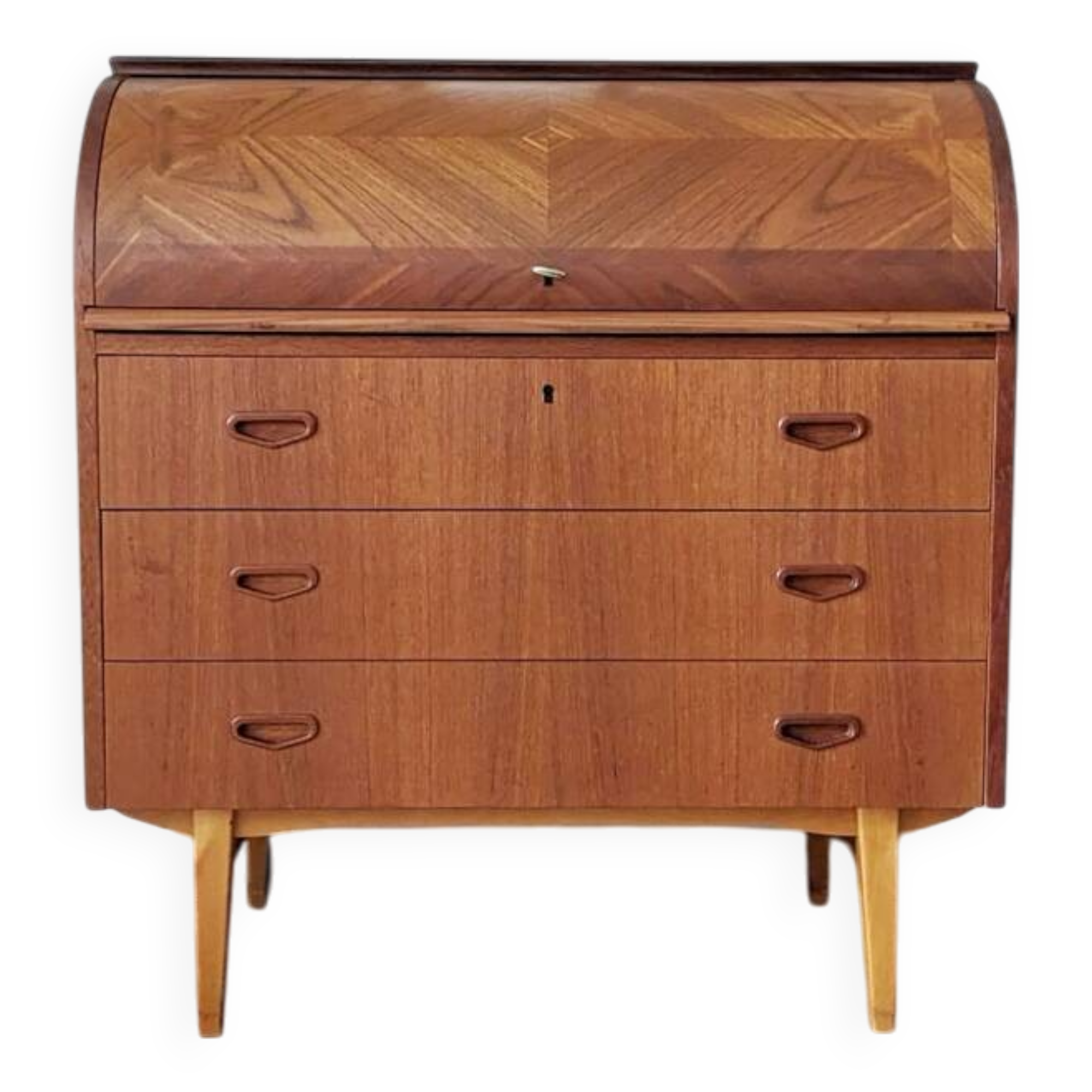 Bureau secrétaire à cylindre teck midcentury