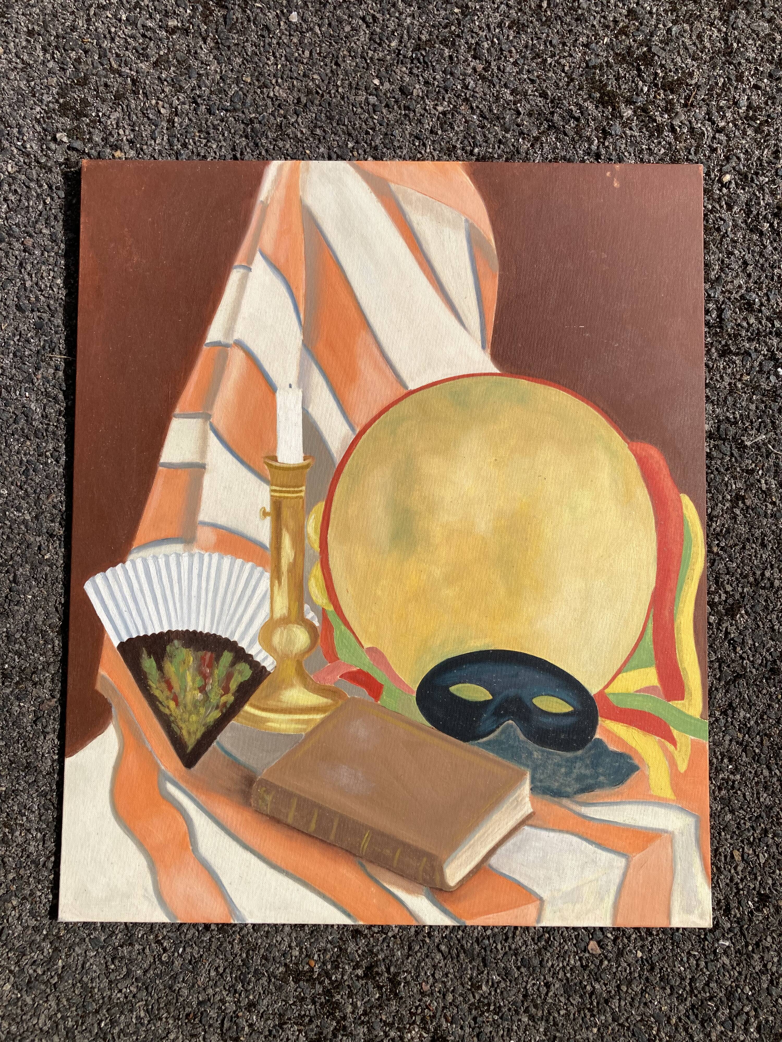 Peinture à l'huile sur panneau, nature morte au masque