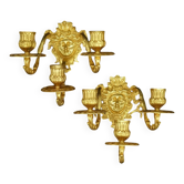 Pair of wall sconces with female masks, Napoléon III period, 19th century - bronze