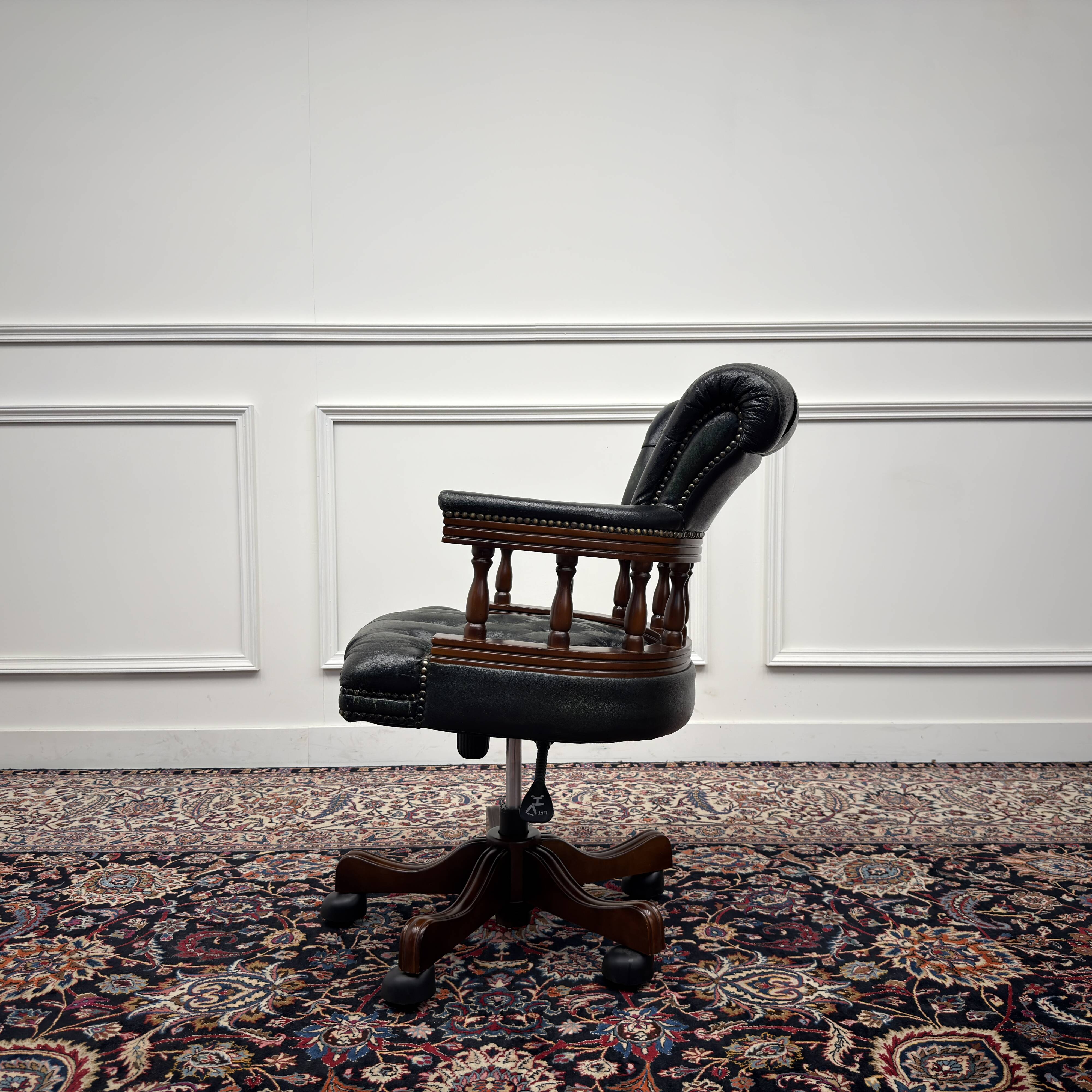 Chaise de bureau Chesterfield, chaise de capitaine, verte