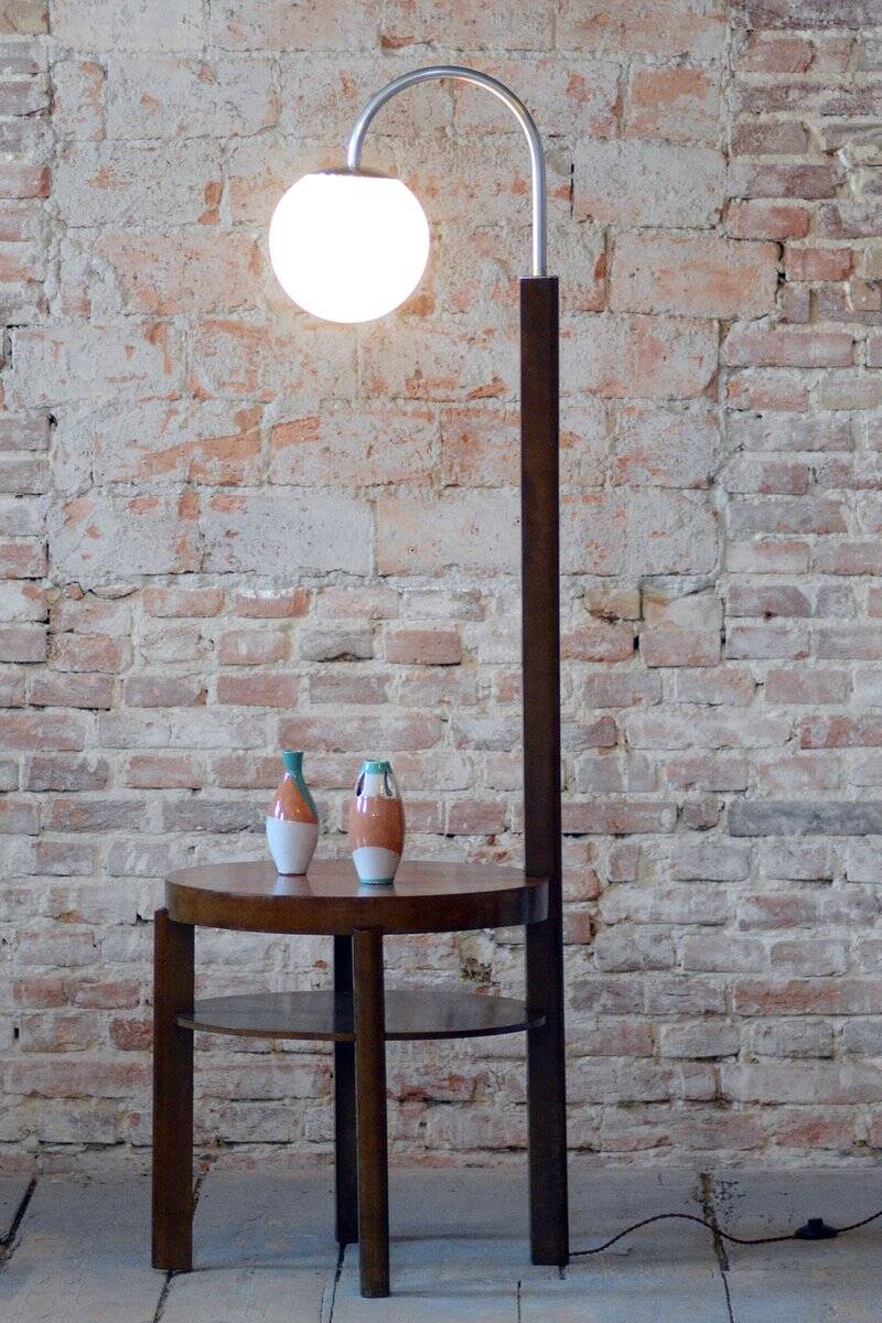 Art Deco Floor Lamp in Beech and Walnut, 1930s