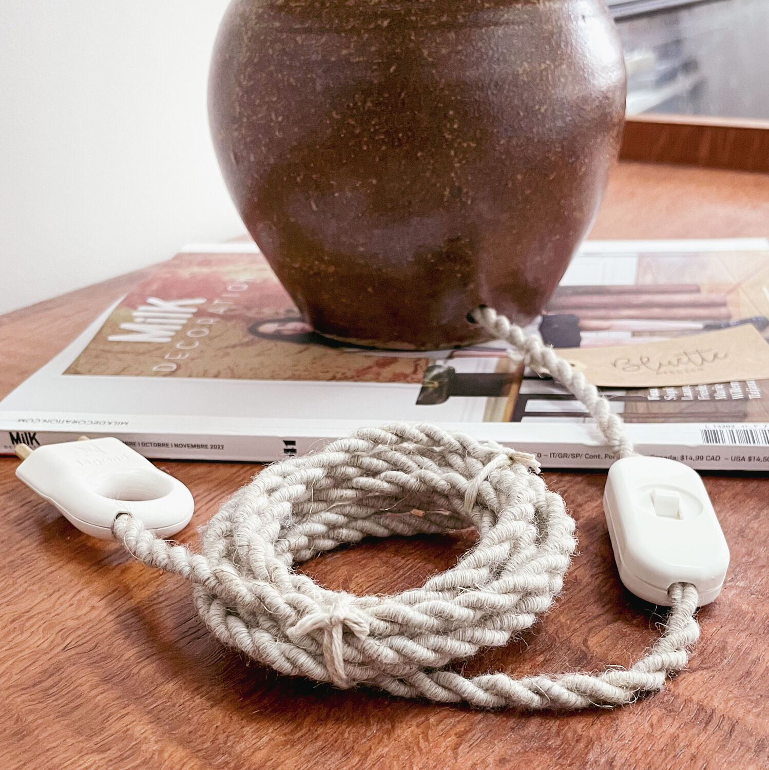 Sandstone and jute lamp