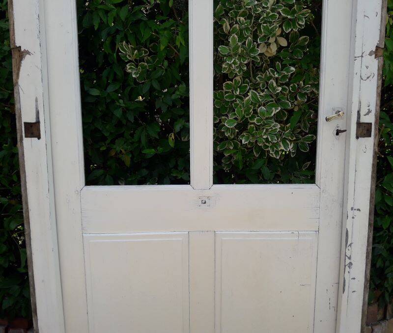 Old glazed door 211.5x105.5cm and its entrance door frame.