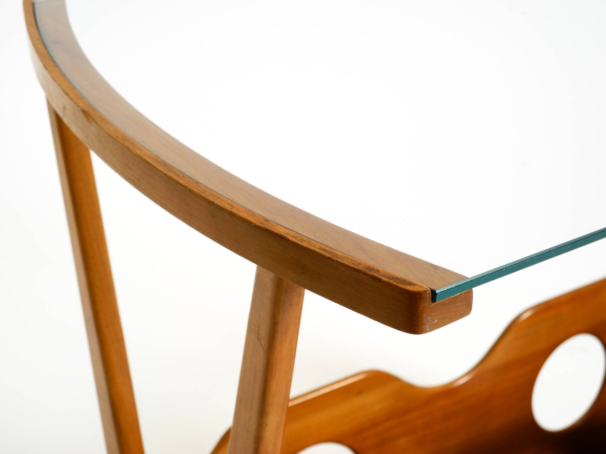 Beautiful mid-century modern side table with magazine rack, made of ash woo