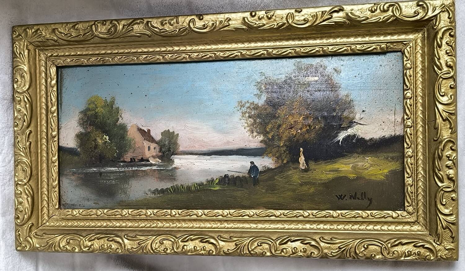 Petit tableau  – Paysage bucolique – Encadrement doré