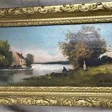 Small painting – Bucolic landscape – Gilded frame