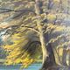 Vintage signed cottage lake landscape oil painting