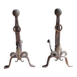 2 chenets anciens en fonte fleur de lys