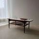Vintage Creafort coffee table 1960s teak with rattan magazine shelf