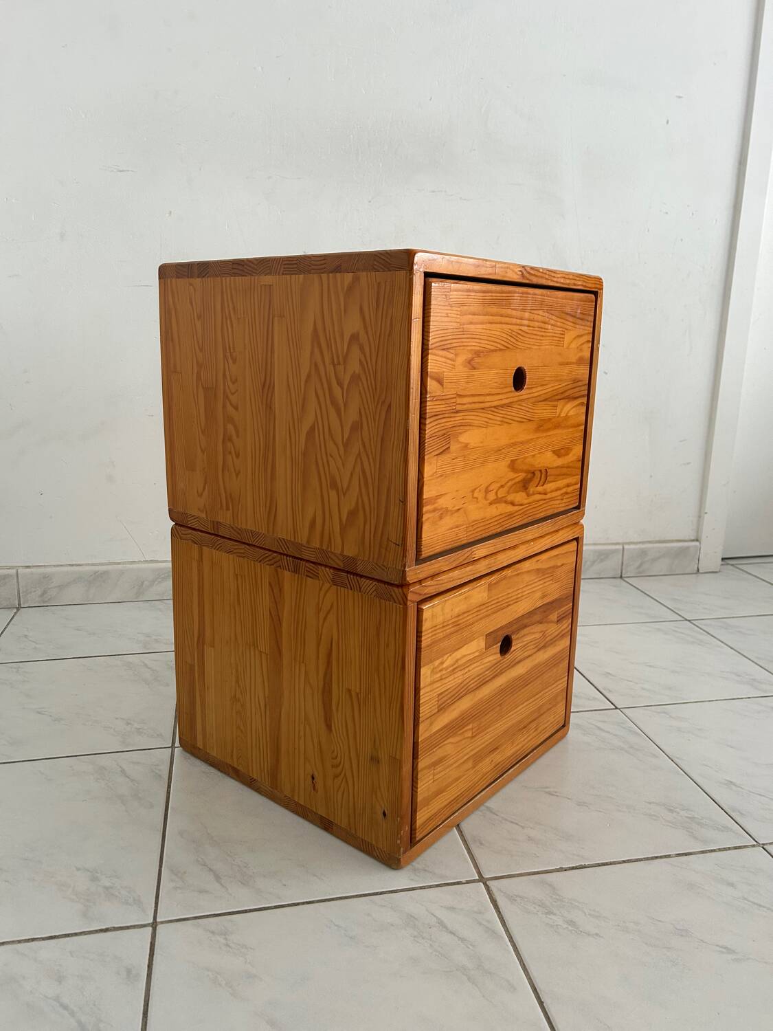 Vintage set of two small cabinets pinewood