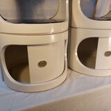 Pair of stackable vintage ABS plastic cylindrical bedside tables