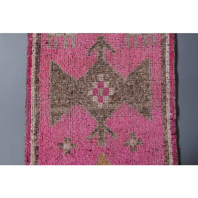 Vintage Turkish Hand-Knotted Wool Cotton Pink Runner Rug 90x298