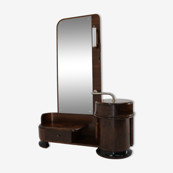 1930s art deco toilet cabinet with mirror in walnut, czechoslovakia