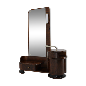 1930s art deco toilet cabinet with mirror in walnut, czechoslovakia