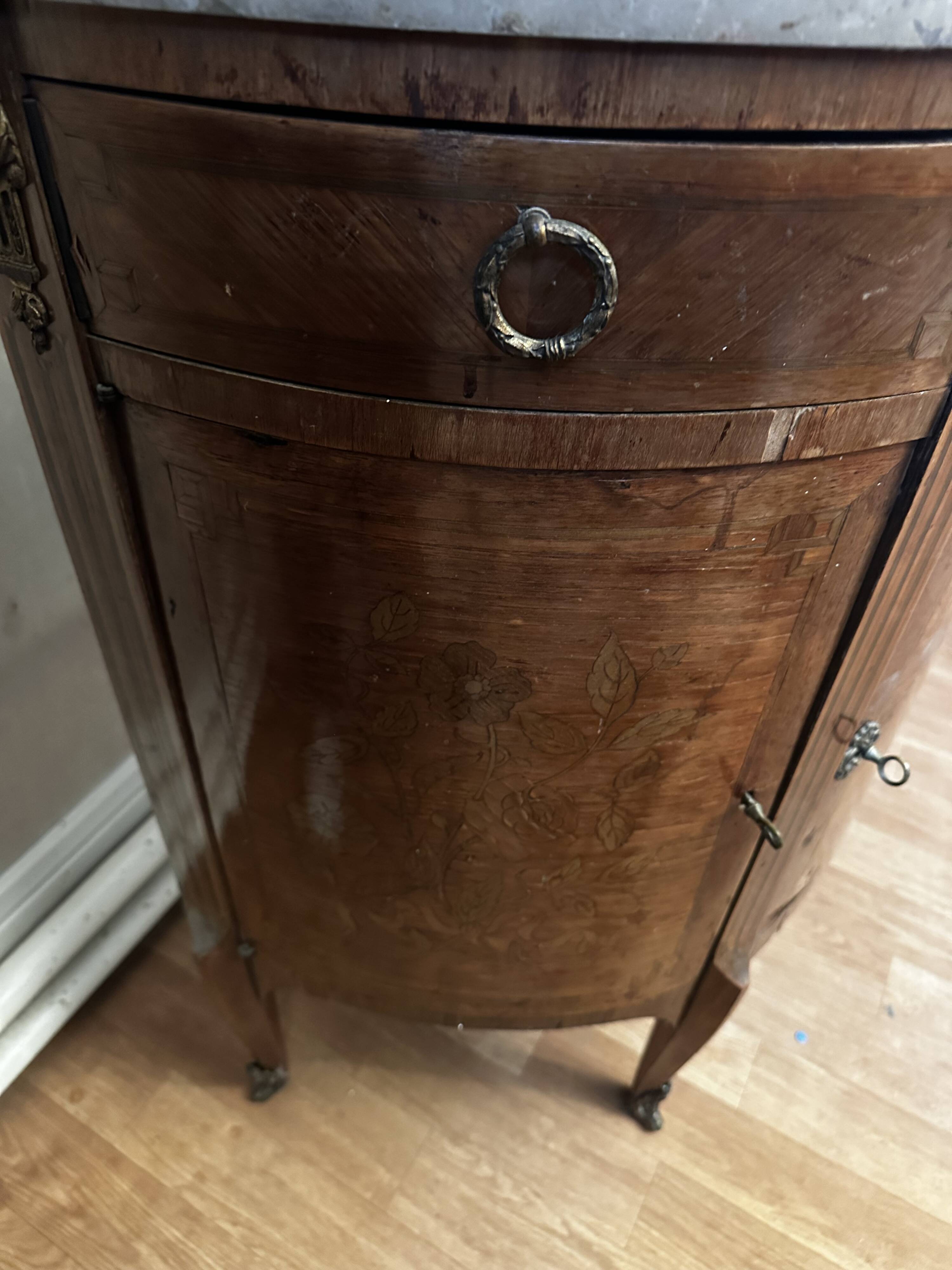 Louis XVI Style Half-Moon Chest of Drawers with Marquetry