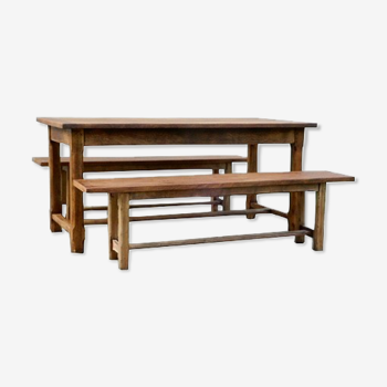 Ensemble table de ferme et ses 2 bancs