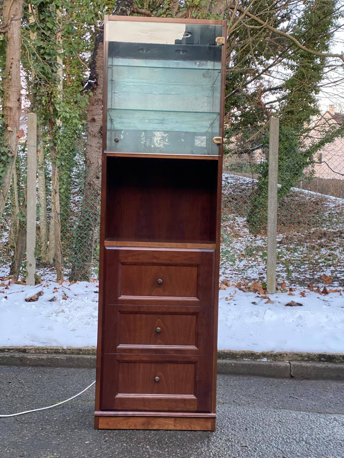 1970s wooden Scandinavian display cabinet with lighting