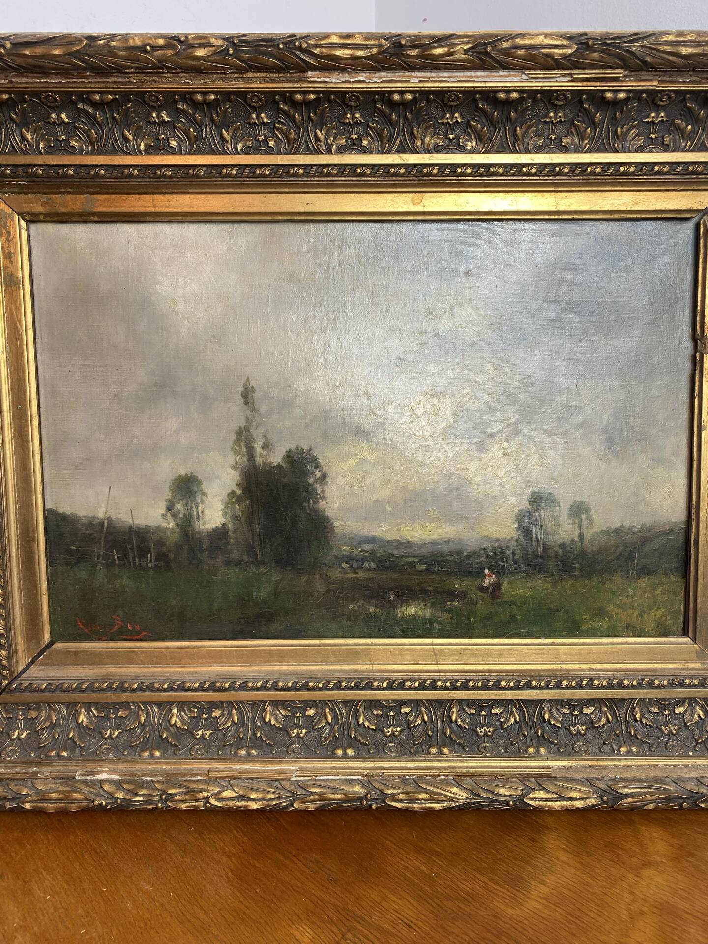 Oil on canvas, landscape by Karl Ben, 19th century.
