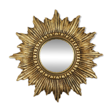 Gold Sunburst Convex Mirror in Resin, France, 1960s