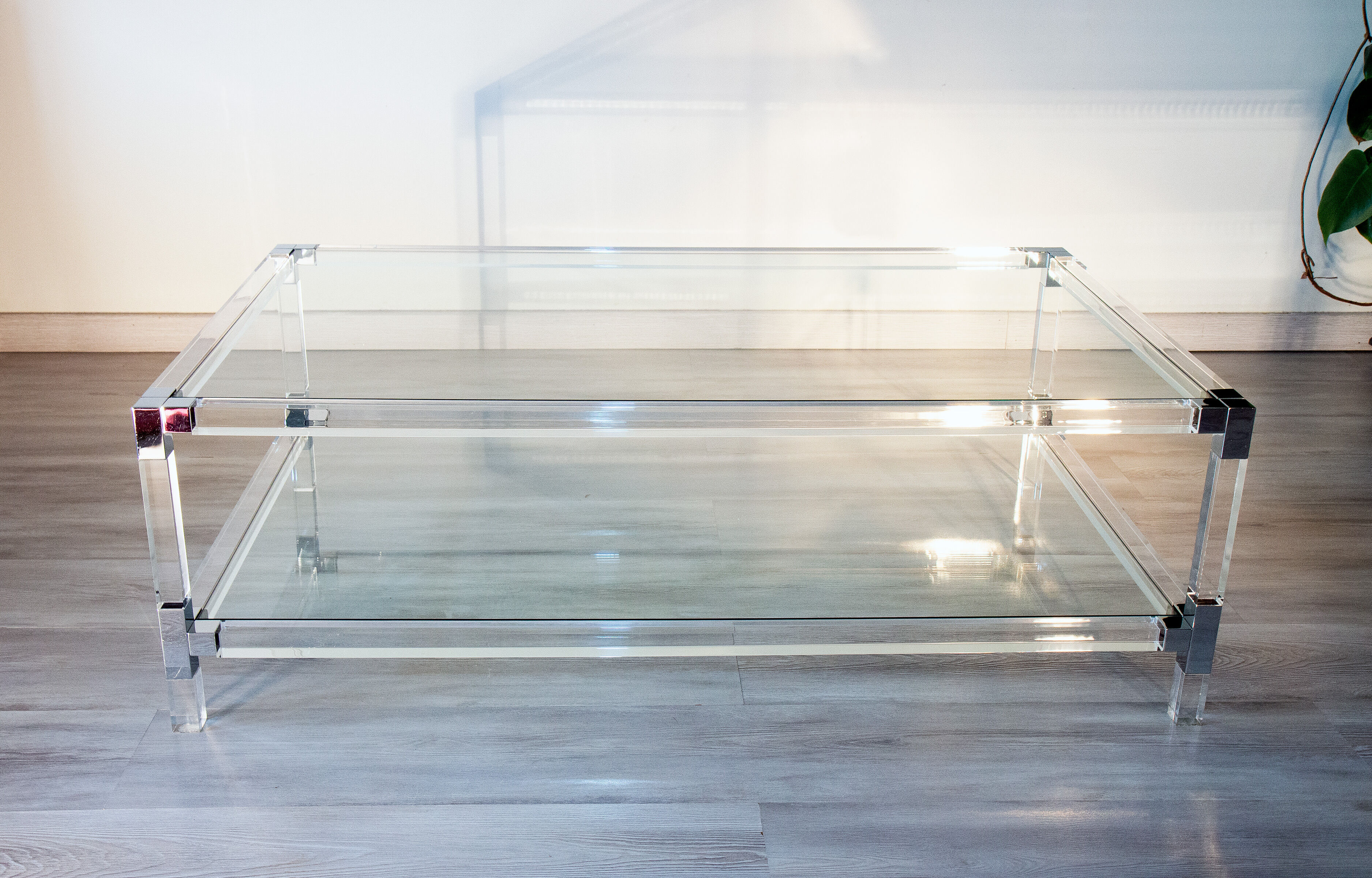 Glass and plexiglass coffee table, 1970-80