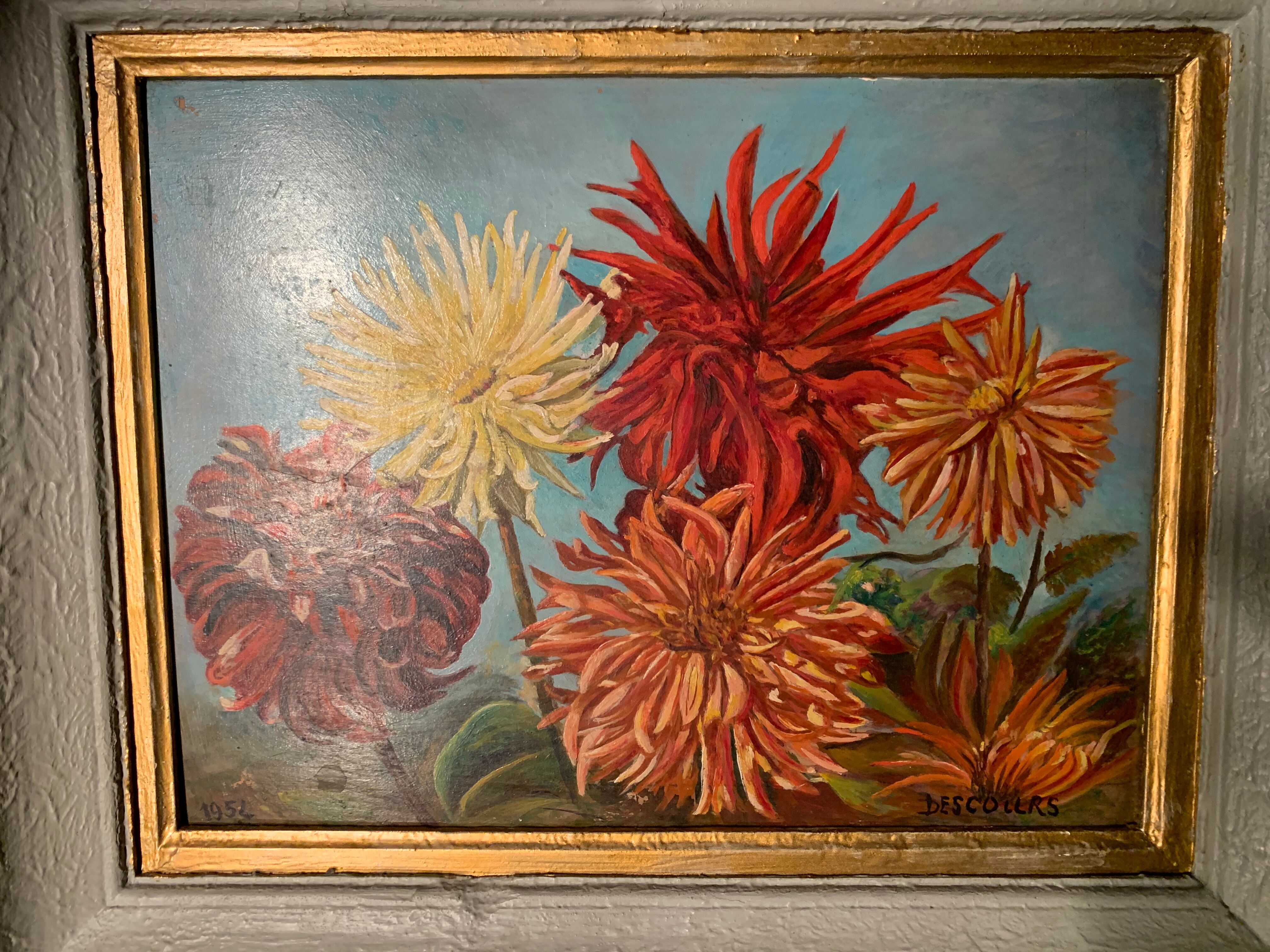 Vintage table , dahlia flowers 1950