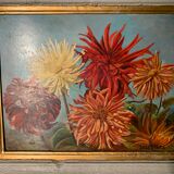 Vintage table , dahlia flowers 1950