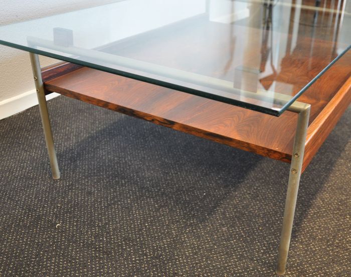 Coffee table glass and teak - 50s