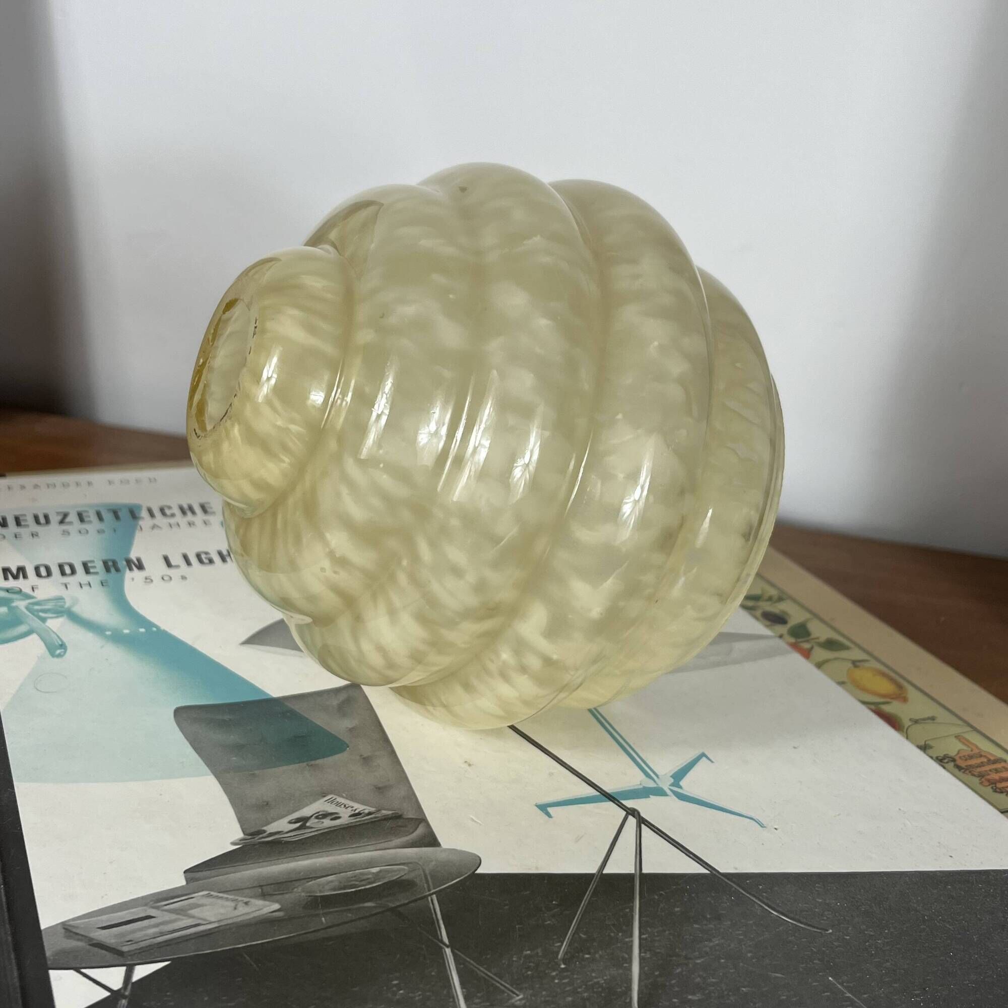 Pale yellow Art Deco speckled glass globe Clichy