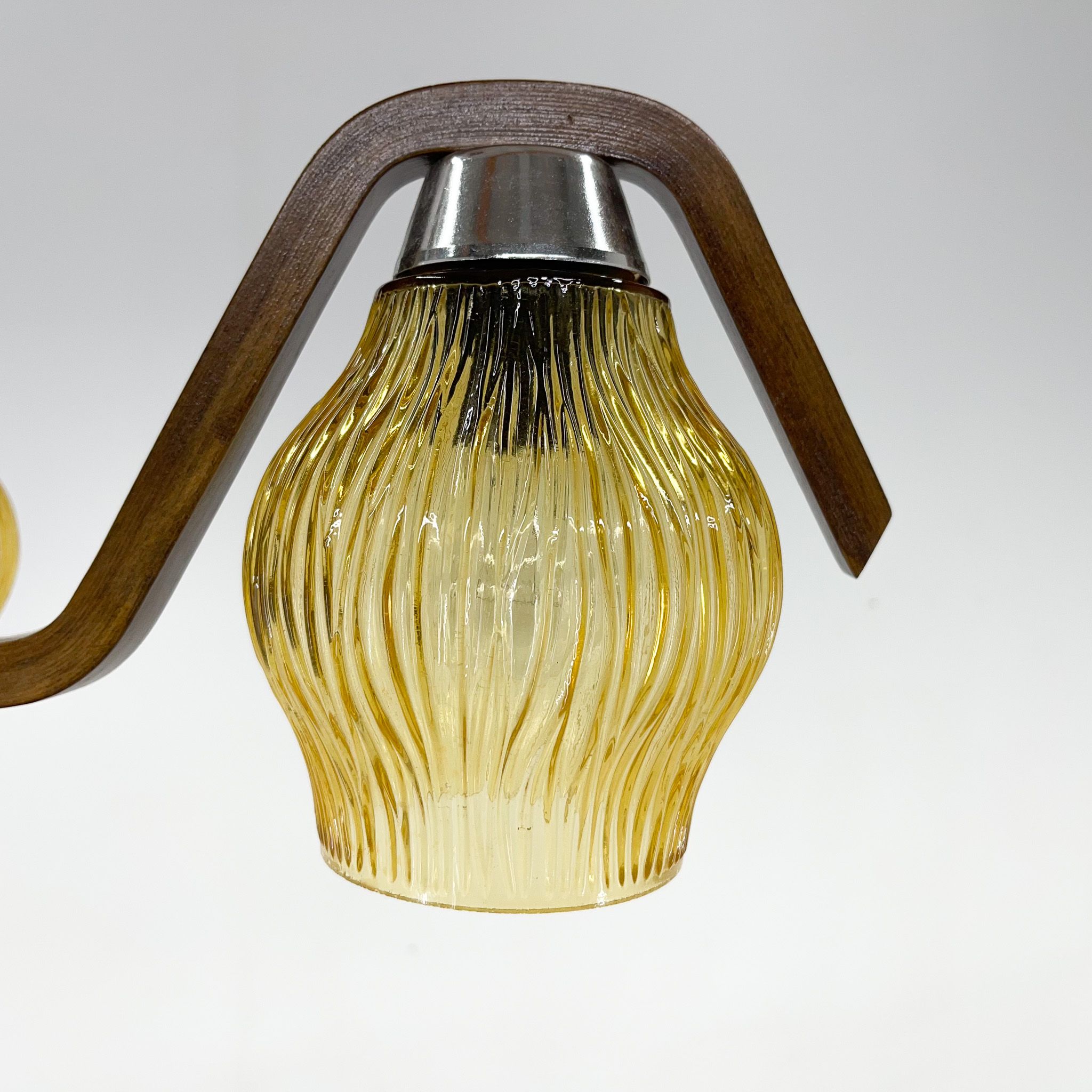 Mid-century Wood & Glass Chandelier by Dřevo Humpolec, 1960's
