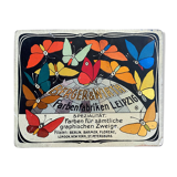 Plaque lithographiée ancienne Berger&Wirth Farbenfabriken à motifs de papillons