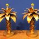 Hollywood Regency Palm Tree Lamp Trio – Hammered Gold Metal